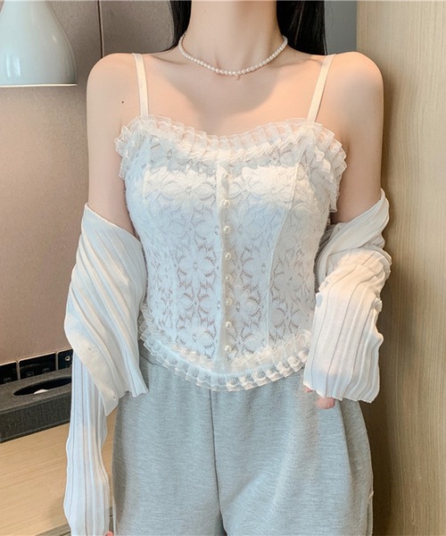 Lace Ladies(レースレディース)の「花柄 レース フリル カップ付き キャミソール ブラトップ(キャミソール・レディース・ブラック/ホワイト・FREE)」の11枚目の写真