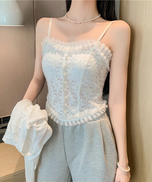 Lace Ladies(レースレディース)の「花柄 レース フリル カップ付き キャミソール ブラトップ(キャミソール・レディース・ブラック/ホワイト・FREE)」の12枚目の写真