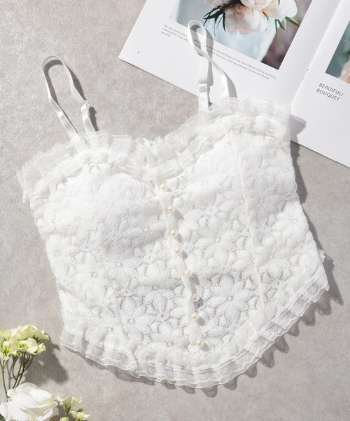 Lace Ladies(レースレディース)の「花柄 レース フリル カップ付き キャミソール ブラトップ(キャミソール・レディース・ブラック/ホワイト・FREE)」の15枚目の写真