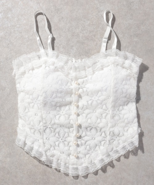 Lace Ladies(レースレディース)の「花柄 レース フリル カップ付き キャミソール ブラトップ(キャミソール・レディース・ブラック/ホワイト・FREE)」の16枚目の写真