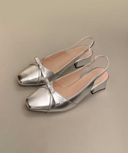 shoes365(シューズスリーシックスファイヴ)の「SHOES 365リボン スクエアトゥ バックストラップ 太ヒール サンダルパンプス (SS)(パンプス・レディース・アイボリー/シルバー・23.0cm/23.5cm/24.0cm/24.5cm)」の6枚目の写真
