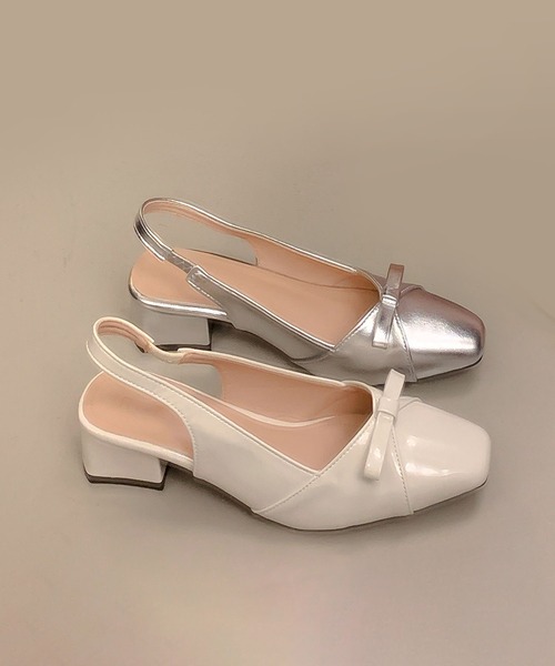 shoes365(シューズスリーシックスファイヴ)の「SHOES 365リボン スクエアトゥ バックストラップ 太ヒール サンダルパンプス (SS)(パンプス・レディース・アイボリー/シルバー・23.0cm/23.5cm/24.0cm/24.5cm)」の20枚目の写真
