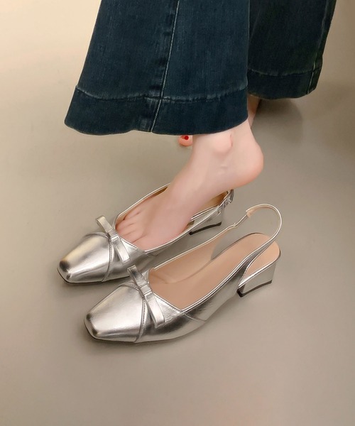 shoes365(シューズスリーシックスファイヴ)の「SHOES 365リボン スクエアトゥ バックストラップ 太ヒール サンダルパンプス (SS)(パンプス・レディース・アイボリー/シルバー・23.0cm/23.5cm/24.0cm/24.5cm)」の11枚目の写真