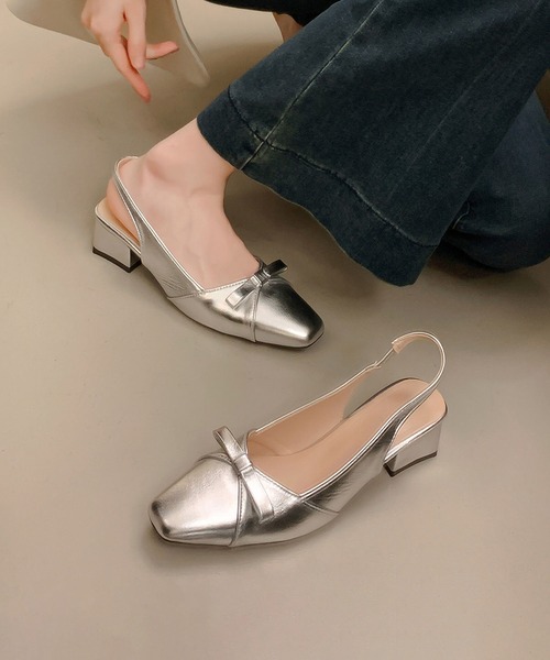 shoes365(シューズスリーシックスファイヴ)の「SHOES 365リボン スクエアトゥ バックストラップ 太ヒール サンダルパンプス (SS)(パンプス・レディース・アイボリー/シルバー・23.0cm/23.5cm/24.0cm/24.5cm)」の13枚目の写真