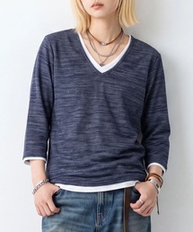 ★Bd★レイヤード風 Vネック7分袖Tシャツ
