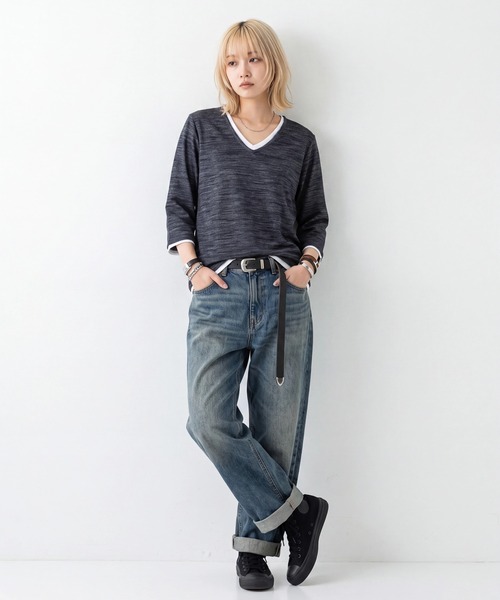 sunny branch(サニーブランチ)の「★Bd★レイヤード風 Vネック7分袖Tシャツ(Tシャツ/カットソー・レディース・ネイビー/グレー・X-LARGE/MEDIUM)」の11枚目の写真