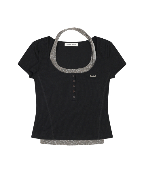 ORDINARY HOLIDAY（オーディナリー ホリデー）の「HALTER LAYERED SHORT SLEEVE SET [BLACK]（Tシャツ/カットソー・レディース・その他・FREE）」の3枚目の写真