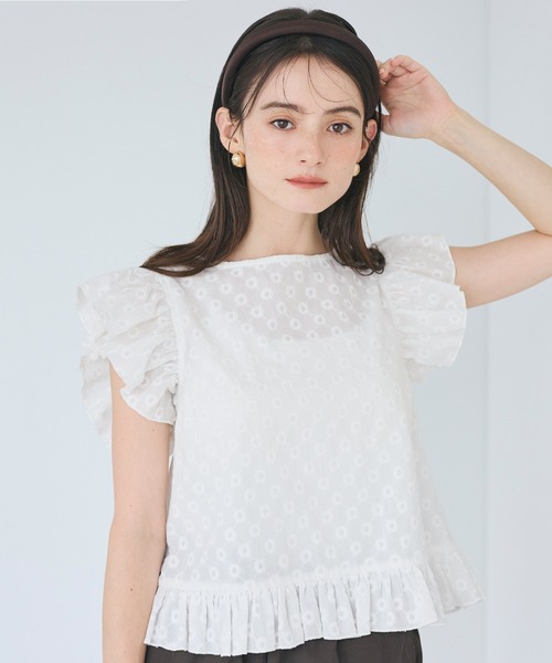 coca(coca)(コカ)の「コットンレースフリルトップス(Tシャツ/カットソー・レディース・ホワイト/ブラウン・L/S/M)」の3枚目の写真