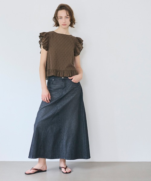 coca(coca)(コカ)の「コットンレースフリルトップス(Tシャツ/カットソー・レディース・ホワイト/ブラウン・L/S/M)」の4枚目の写真