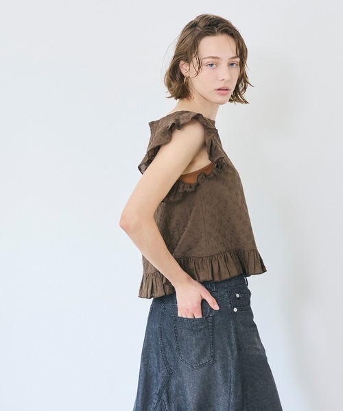 coca(coca)(コカ)の「コットンレースフリルトップス(Tシャツ/カットソー・レディース・ホワイト/ブラウン・L/S/M)」の5枚目の写真