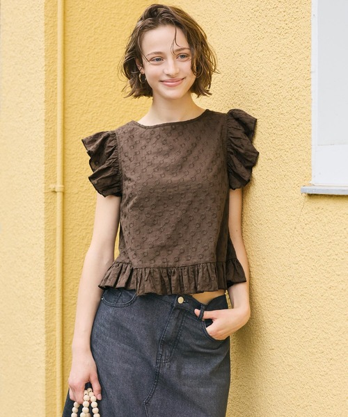 coca(coca)(コカ)の「コットンレースフリルトップス(Tシャツ/カットソー・レディース・ホワイト/ブラウン・L/S/M)」の9枚目の写真