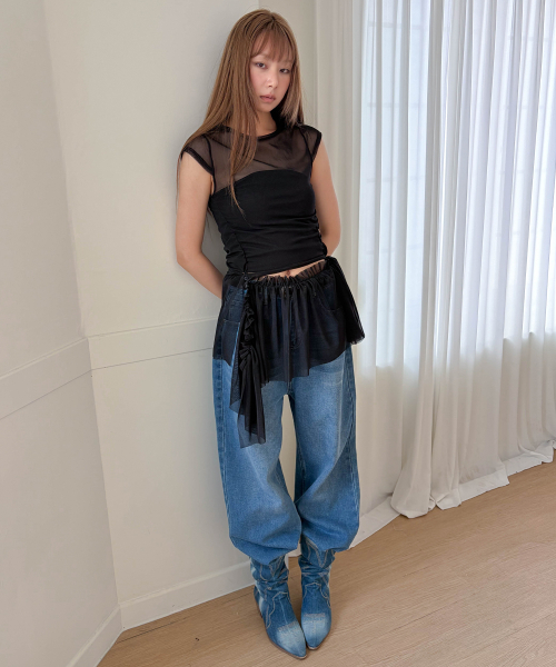 CHICKS(チックス)の「シアーメッシュレイヤードシャーリングスリーブレスキャップ半袖ブラック(Tシャツ/カットソー・レディース・ブラック・ONE SIZE)」の8枚目の写真