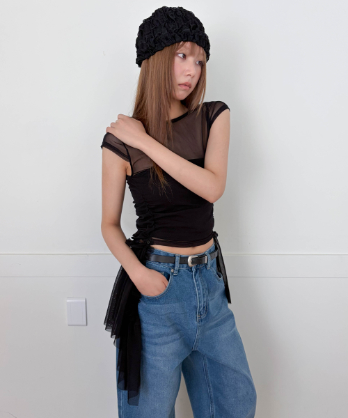 CHICKS(チックス)の「シアーメッシュレイヤードシャーリングスリーブレスキャップ半袖ブラック(Tシャツ/カットソー・レディース・ブラック・ONE SIZE)」の9枚目の写真
