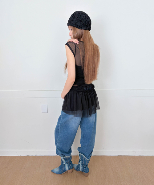 CHICKS(チックス)の「シアーメッシュレイヤードシャーリングスリーブレスキャップ半袖ブラック(Tシャツ/カットソー・レディース・ブラック・ONE SIZE)」の10枚目の写真