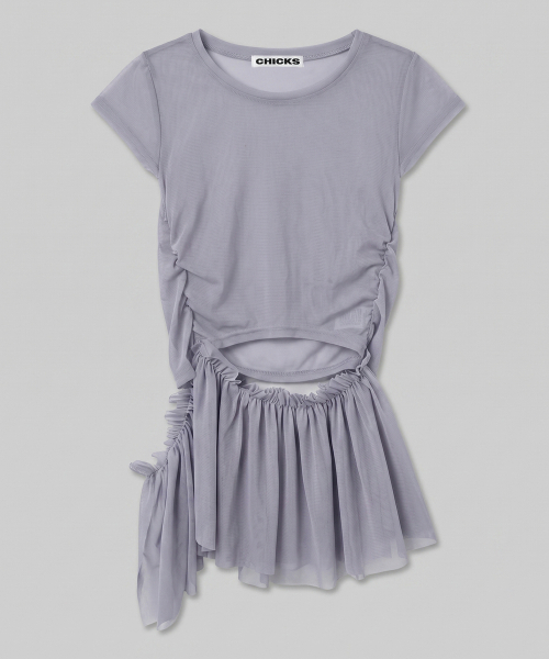 CHICKS(チックス)の「シアーメッシュレイヤードシャーリングスリーブレスキャップ半袖ブラック(Tシャツ/カットソー・レディース・ブラック・ONE SIZE)」の11枚目の写真