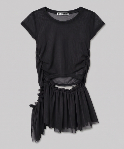 CHICKS(チックス)の「シアーメッシュレイヤードシャーリングスリーブレスキャップ半袖ブラック(Tシャツ/カットソー・レディース・ブラック・ONE SIZE)」の12枚目の写真