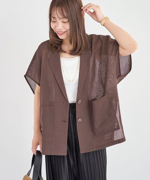 Green　Parks（グリーンパークス）の「メッシュポンチョジャケット（テーラードジャケット・レディース・ホワイト/ブラウン/ホワイト系その他2・FREE）」の22枚目の写真