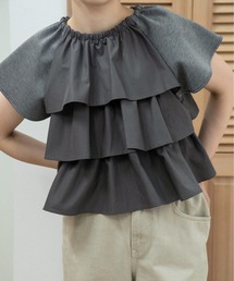 mixed material tiered ruffle tops / ミクストマテリアルティアードラッフルトップス