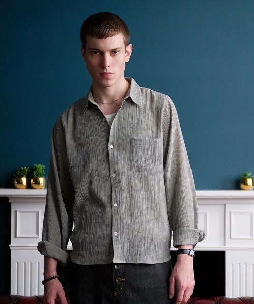 Regen Glanz(レーゲングランツ)の「crinkle texture relaxed shirt / クリンクルテクスチャーリラックスシャツ(シャツ/ブラウス・メンズ・ライトホワイト/グレー・MEDIUM/LARGE/SMALL)」の11枚目の写真