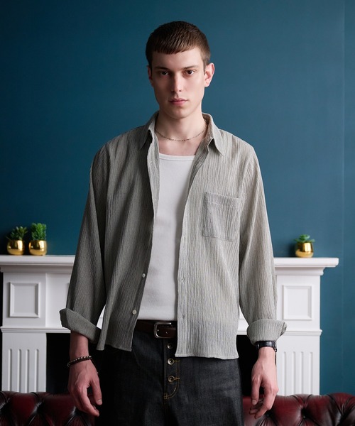 Regen Glanz(レーゲングランツ)の「crinkle texture relaxed shirt / クリンクルテクスチャーリラックスシャツ(シャツ/ブラウス・メンズ・ライトホワイト/グレー・MEDIUM/LARGE/SMALL)」の12枚目の写真