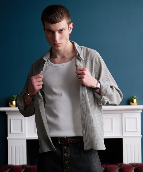 Regen Glanz(レーゲングランツ)の「crinkle texture relaxed shirt / クリンクルテクスチャーリラックスシャツ(シャツ/ブラウス・メンズ・ライトホワイト/グレー・MEDIUM/LARGE/SMALL)」の13枚目の写真
