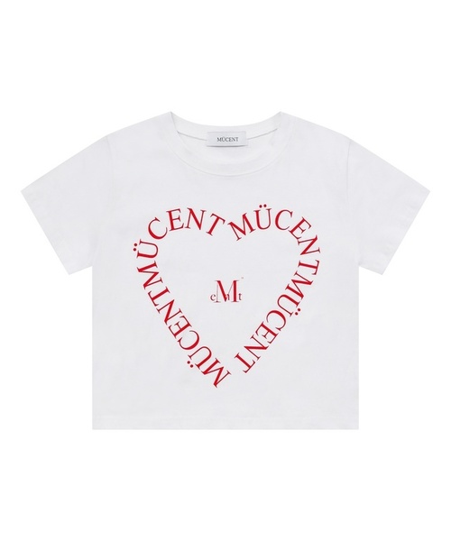 MUCENT(ムセント)の「ハートレタリング半袖Tシャツ(5カラー)(Tシャツ/カットソー・レディース・ブラック系/ホワイト×ブラック/ブラック×ホワイト/ホワイト×レッド/バーガンディー/ベビーピンク/ホワイト/スカイブルー・SMALL/M/L/XL)」の2枚目の写真