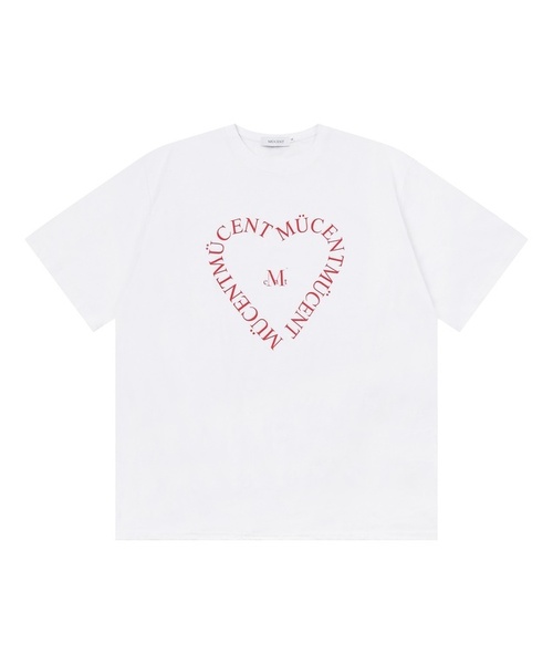 MUCENT(ムセント)の「ハートレタリング半袖Tシャツ(5カラー)(Tシャツ/カットソー・レディース・ブラック系/ホワイト×ブラック/ブラック×ホワイト/ホワイト×レッド/バーガンディー/ベビーピンク/ホワイト/スカイブルー・SMALL/M/L/XL)」の1枚目の写真