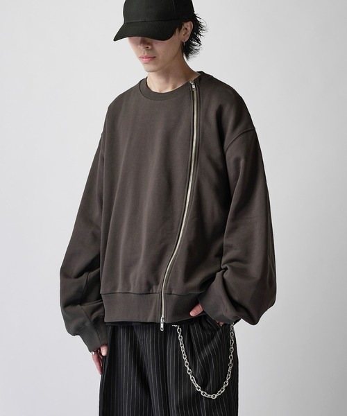 Lui's(ルイス)の「【Neucon】TWIST-ZIP VOLUME OVER SWEAT / ツイストジップボリュームオーバースウェットプルオーバー / セットアップ対応(スウェット・メンズ・ブラック/チャコールグレー/杢グレー・2/1)」の3枚目の写真