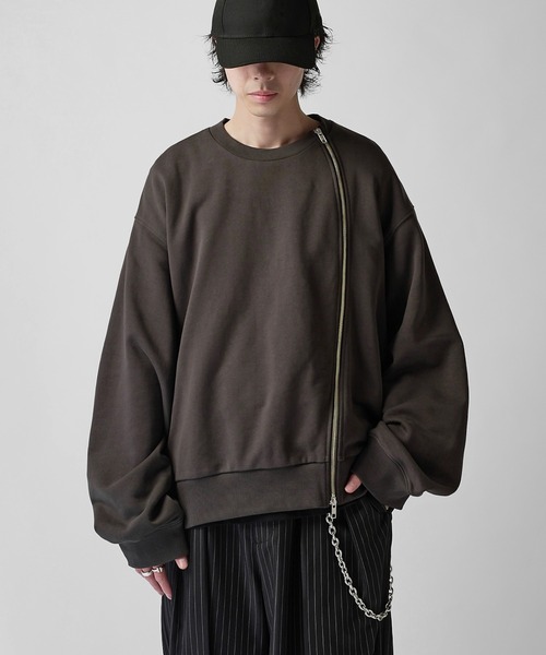 Lui's(ルイス)の「【Neucon】TWIST-ZIP VOLUME OVER SWEAT / ツイストジップボリュームオーバースウェットプルオーバー / セットアップ対応(スウェット・メンズ・ブラック/チャコールグレー/杢グレー・2/1)」の4枚目の写真