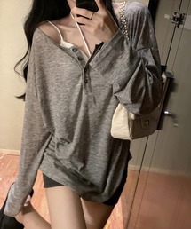 オーバーサイズヘンリーネックロンT