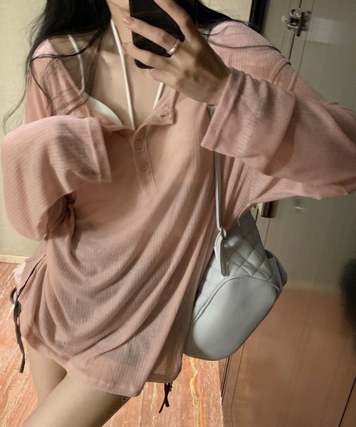 Ressaca（レサーカ）の「オーバーサイズヘンリーネックロンT（Tシャツ/カットソー・レディース・ブラウン/ピンク/グレー/ベージュ・M）」の4枚目の写真