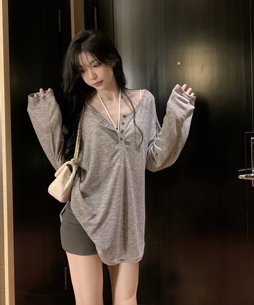 Ressaca（レサーカ）の「オーバーサイズヘンリーネックロンT（Tシャツ/カットソー・レディース・ブラウン/ピンク/グレー/ベージュ・M）」の6枚目の写真