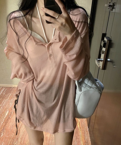 Ressaca（レサーカ）の「オーバーサイズヘンリーネックロンT（Tシャツ/カットソー・レディース・ブラウン/ピンク/グレー/ベージュ・M）」の10枚目の写真