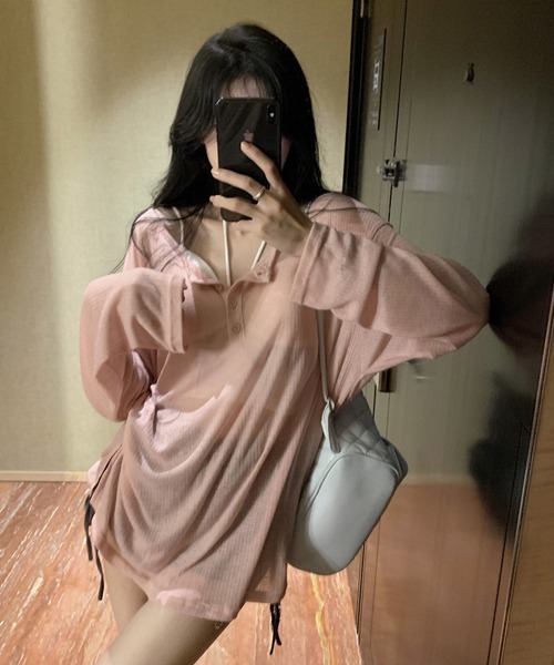 Ressaca（レサーカ）の「オーバーサイズヘンリーネックロンT（Tシャツ/カットソー・レディース・ブラウン/ピンク/グレー/ベージュ・M）」の13枚目の写真