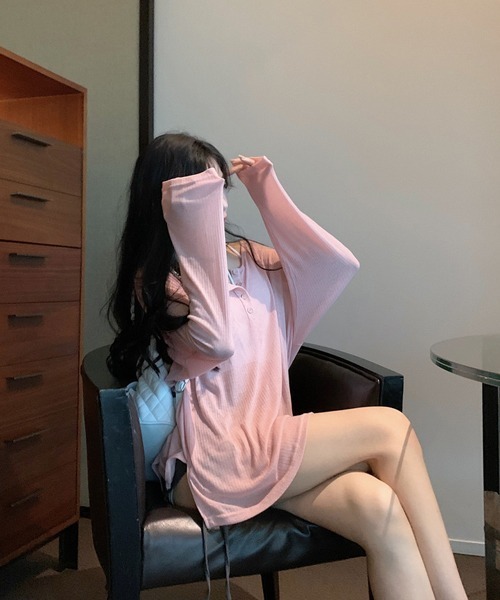 Ressaca（レサーカ）の「オーバーサイズヘンリーネックロンT（Tシャツ/カットソー・レディース・ブラウン/ピンク/グレー/ベージュ・M）」の16枚目の写真