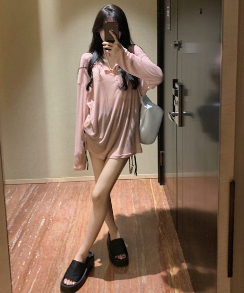 Ressaca（レサーカ）の「オーバーサイズヘンリーネックロンT（Tシャツ/カットソー・レディース・ブラウン/ピンク/グレー/ベージュ・M）」の17枚目の写真