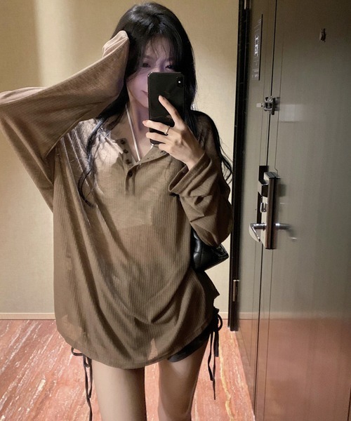 Ressaca（レサーカ）の「オーバーサイズヘンリーネックロンT（Tシャツ/カットソー・レディース・ブラウン/ピンク/グレー/ベージュ・M）」の18枚目の写真