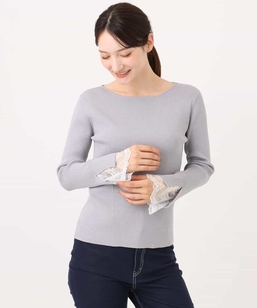 MK MICHEL KLEIN（エムケーミッシェルクラン）の「[洗える]袖レースデザインリブニット（ニット/セーター・レディース・グレー/ブラック/アイボリー・38）」の6枚目の写真