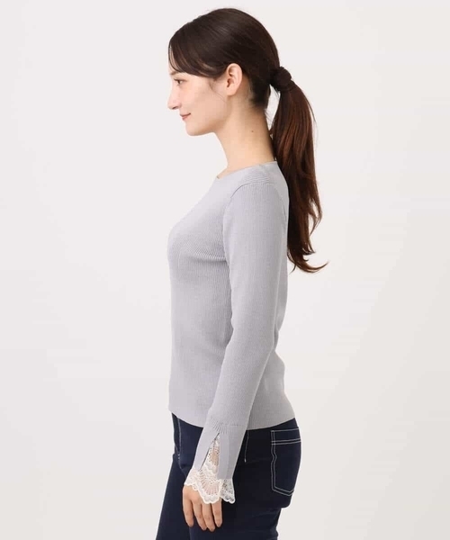 MK MICHEL KLEIN（エムケーミッシェルクラン）の「[洗える]袖レースデザインリブニット（ニット/セーター・レディース・グレー/ブラック/アイボリー・38）」の7枚目の写真