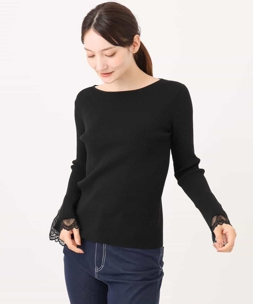MK MICHEL KLEIN（エムケーミッシェルクラン）の「[洗える]袖レースデザインリブニット（ニット/セーター・レディース・グレー/ブラック/アイボリー・38）」の13枚目の写真