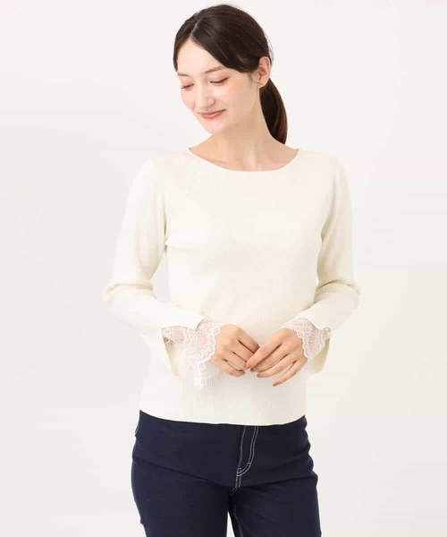 MK MICHEL KLEIN（エムケーミッシェルクラン）の「[洗える]袖レースデザインリブニット（ニット/セーター・レディース・グレー/ブラック/アイボリー・38）」の15枚目の写真