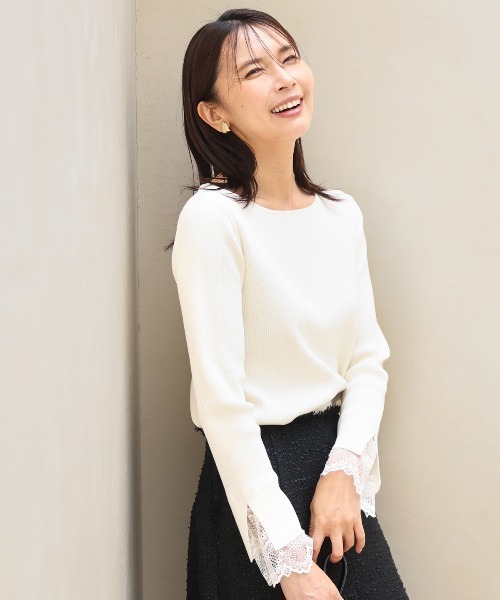 MK MICHEL KLEIN（エムケーミッシェルクラン）の「[洗える]袖レースデザインリブニット（ニット/セーター・レディース・グレー/ブラック/アイボリー・38）」の17枚目の写真