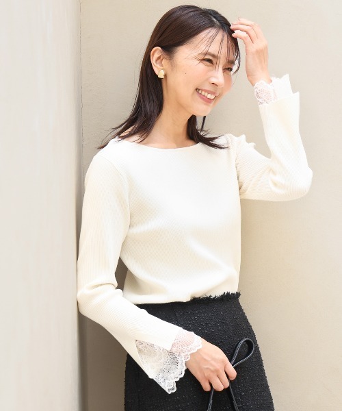 MK MICHEL KLEIN（エムケーミッシェルクラン）の「[洗える]袖レースデザインリブニット（ニット/セーター・レディース・グレー/ブラック/アイボリー・38）」の18枚目の写真