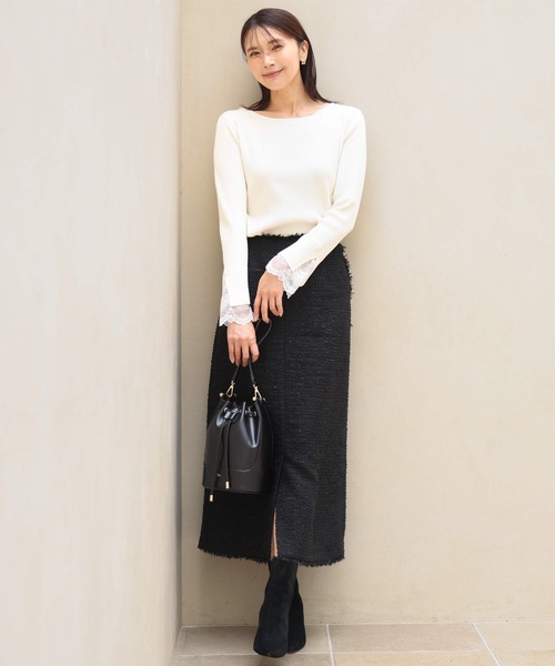 MK MICHEL KLEIN（エムケーミッシェルクラン）の「[洗える]袖レースデザインリブニット（ニット/セーター・レディース・グレー/ブラック/アイボリー・38）」の19枚目の写真