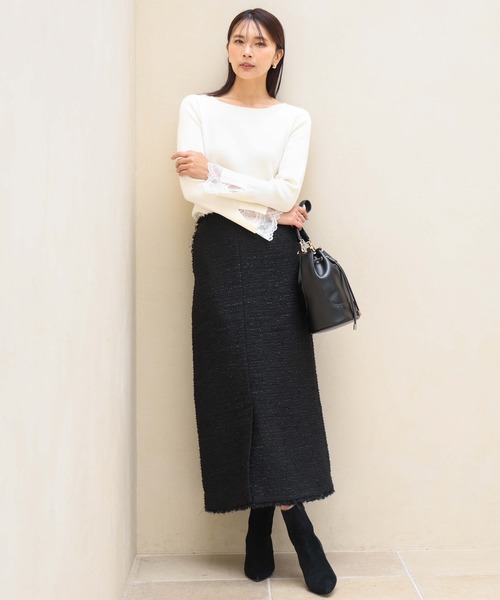 MK MICHEL KLEIN（エムケーミッシェルクラン）の「[洗える]袖レースデザインリブニット（ニット/セーター・レディース・グレー/ブラック/アイボリー・38）」の21枚目の写真