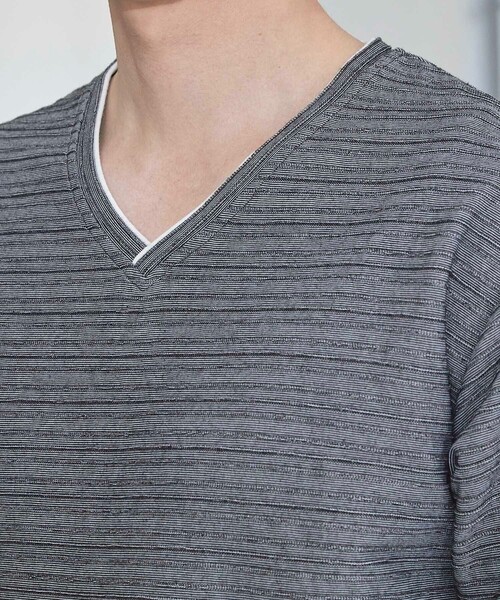 UNION STATION(ユニオンステーション)の「タックジャガードVネックTシャツ(Tシャツ/カットソー・メンズ・ブラック系その他・S)」の5枚目の写真