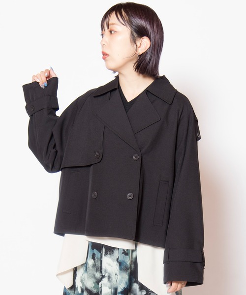 OSMOSIS（オズモーシス）の「ショートトレンチコート（テーラードジャケット・レディース・ブラック/ベージュ/グレー・ONE SIZE）」の2枚目の写真