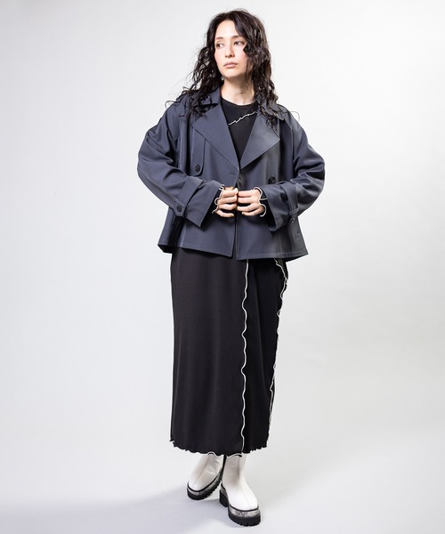 OSMOSIS（オズモーシス）の「ショートトレンチコート（テーラードジャケット・レディース・ブラック/ベージュ/グレー・ONE SIZE）」の4枚目の写真