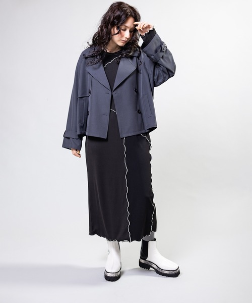 OSMOSIS（オズモーシス）の「ショートトレンチコート（テーラードジャケット・レディース・ブラック/ベージュ/グレー・ONE SIZE）」の5枚目の写真