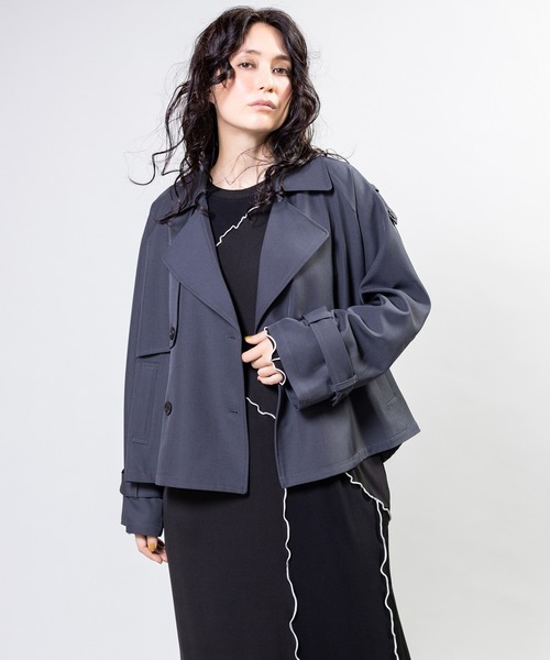 OSMOSIS（オズモーシス）の「ショートトレンチコート（テーラードジャケット・レディース・ブラック/ベージュ/グレー・ONE SIZE）」の7枚目の写真